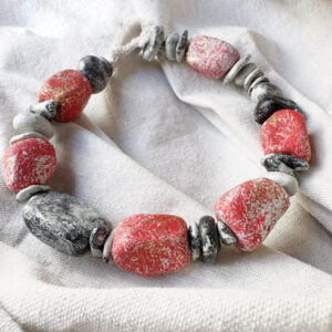 Necklace with Sculpted Beads and Gold Leaf.