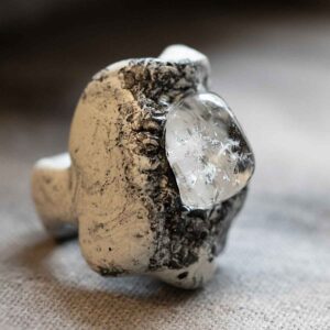 Abstract Grey with Quartz Ring. Size 7.